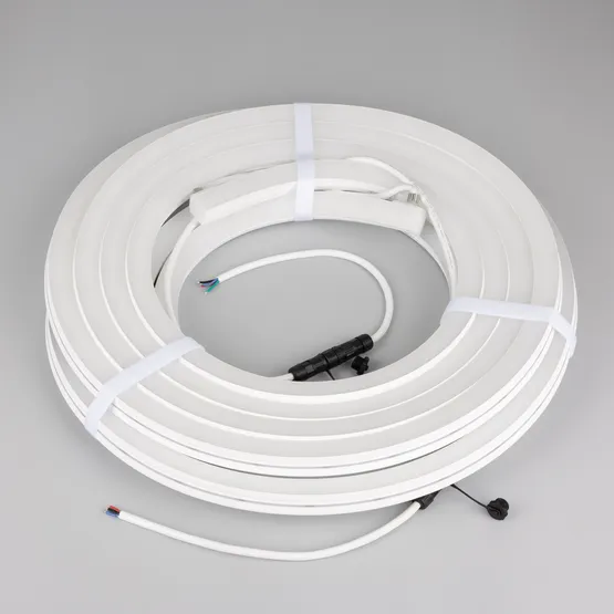 Фото #3 товара Светодиодная лента герметичная MOONLIGHT-PRO-SIDE-X360-20x20mm 24V RGB (12 W/m, IP67, 10m, wire x2) (Arlight, Вывод боковой, 5 лет)