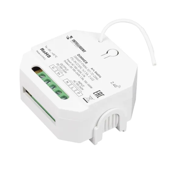 Фото товара INTELLIGENT ARLIGHT Диммер SMART-PWM-101-72-DIM-PS-IN (230V, 1x1.5A, 2.4G) (IARL, IP20 Пластик, 5 лет)