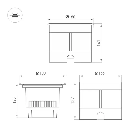 Фото #3 товара Светильник LTD-DAFNA-GROUND-R180-25W Warm3000 (SL, 45 deg, 230V) (Arlight, IP67 Металл, 5 лет)
