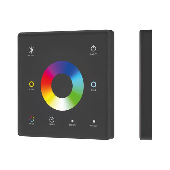 Фото товара INTELLIGENT ARLIGHT Сенсорная панель SMART-RF-801-11-1G-2SC-RGB-MIX черный (3V, 2.4G) накладная (IARL, IP20 Пластик, 5 лет)