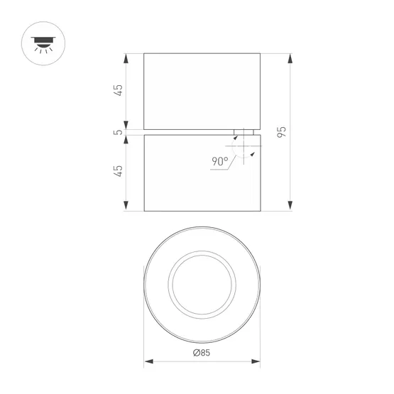 Фото #2 товара Светильник SP-POINT-SURFACE-R85-12W Warm3200-MIX (BK, 15 deg, 230V) (Arlight, IP20 Металл, 5 лет)