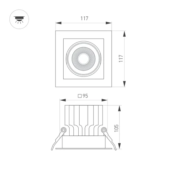 Фото #2 товара Светильник MS-VORTEX-BUILT-S117x117-20W Warm3000 (WH-WH, 40 deg, 230V) (Arlight, IP20 Металл, 5 лет)